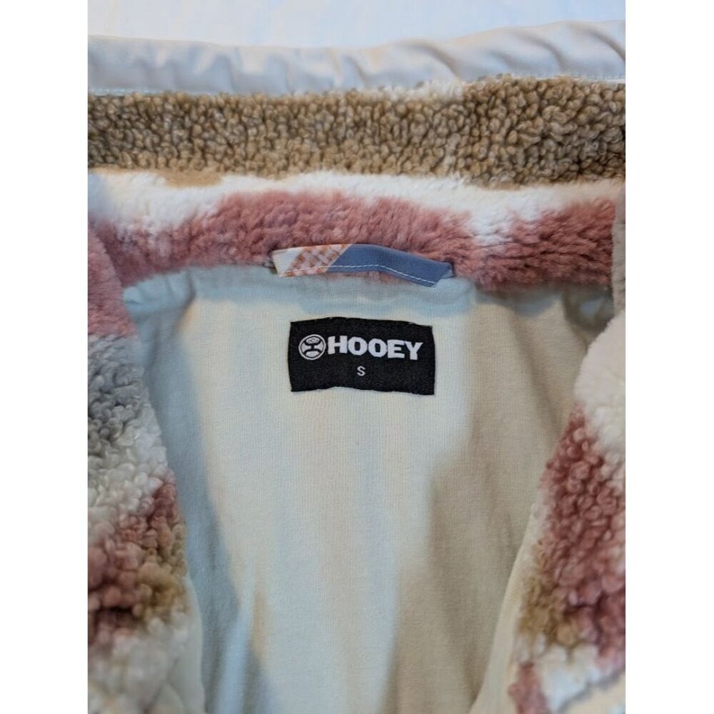 Hooey women's size small super cozy sherpa pull over pink tan white pockets - Picture 6 of 12